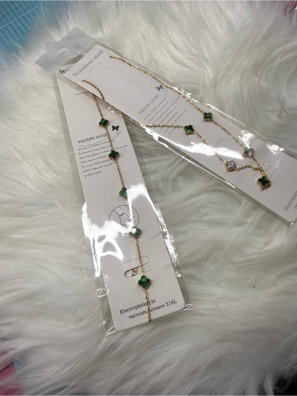& Other Stories Gold Chain Necklace with Green Clover Charms
